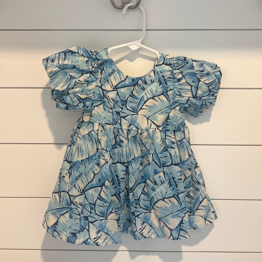 JANIE & JACK Blue palm tree baby girl dress size 6 to 12 months